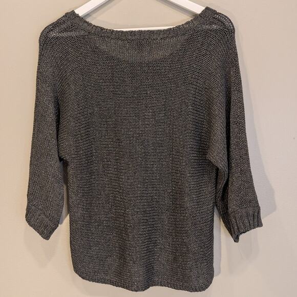 Eileen Fisher Gray Sweater Scoop Neck 92% Viscose/8% Spandex 3/4 Sleeve -Size S - Picture 2 of 6